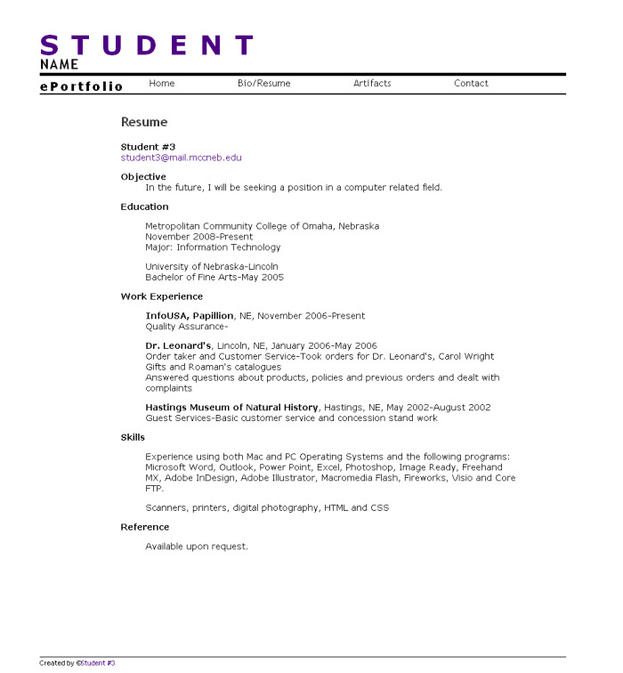 Student 3 Resume Page